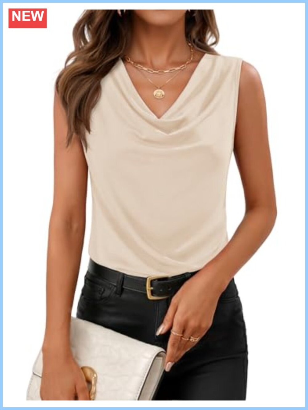 Cowl Neck Sleeveless Knit Tank Top Business Casual Summer